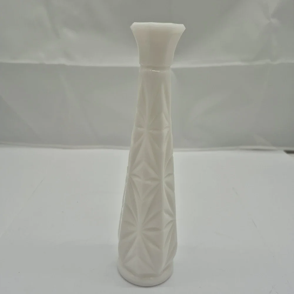 Vintage Hoosier Milk Glass Starburst Bud Vase Textured White 9 Inch